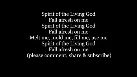 lyrics spirit of the living god fall afresh on me|Spirit Of The Living God Song Lyrics .